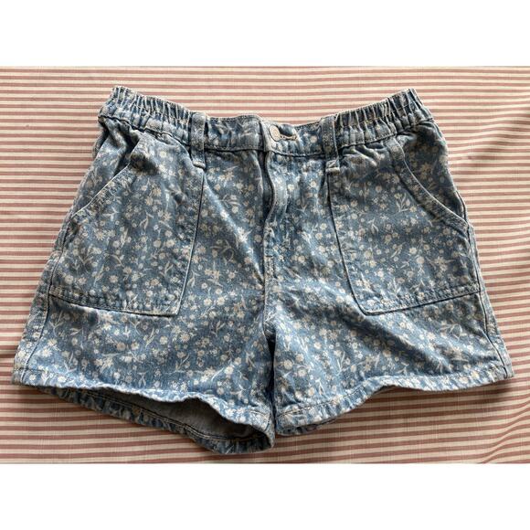 Old Navy Girl's Floral Denim Shorts Blue Size XL Summer Elastic Waist Button Zip - Picture 1 of 7